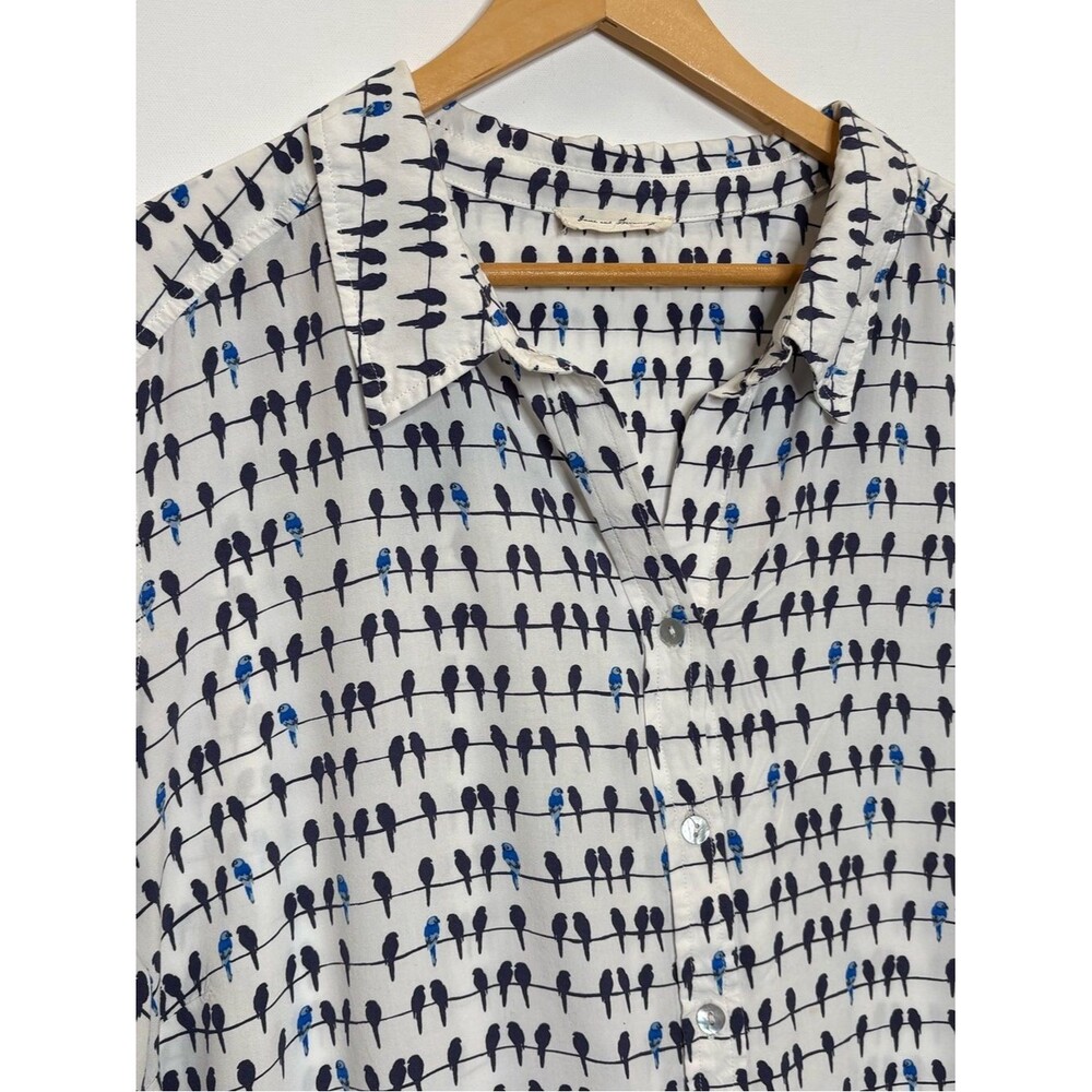 Jane and Delancey Bird Print Button Down Shirt Size 3X Tab Roll Up Long Sleeve - Picture 3 of 8